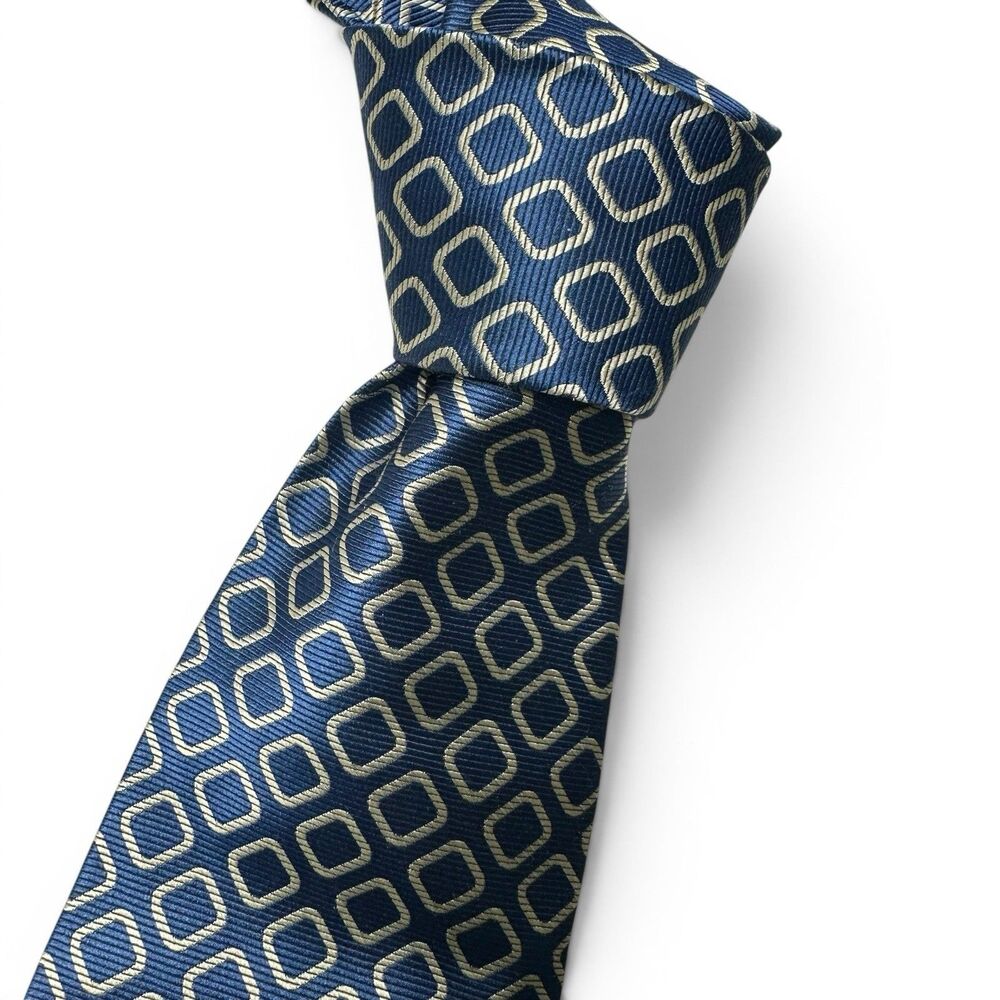 SULKA Men's 100% Silk Luxury Necktie Blue/Gray 56-2/8" x 3-2/8" Geometric France